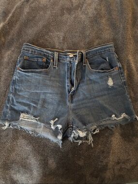 Levi's Frayed Distressed Denim Shorts - Blue Wash